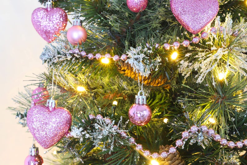 Christmas ConceptsÂ® Pack of 25-25mm Mini Christmas Tree Baubles - Shiny, Matte & Glitter Decorated Ornaments (Baby Pink) - Image 2